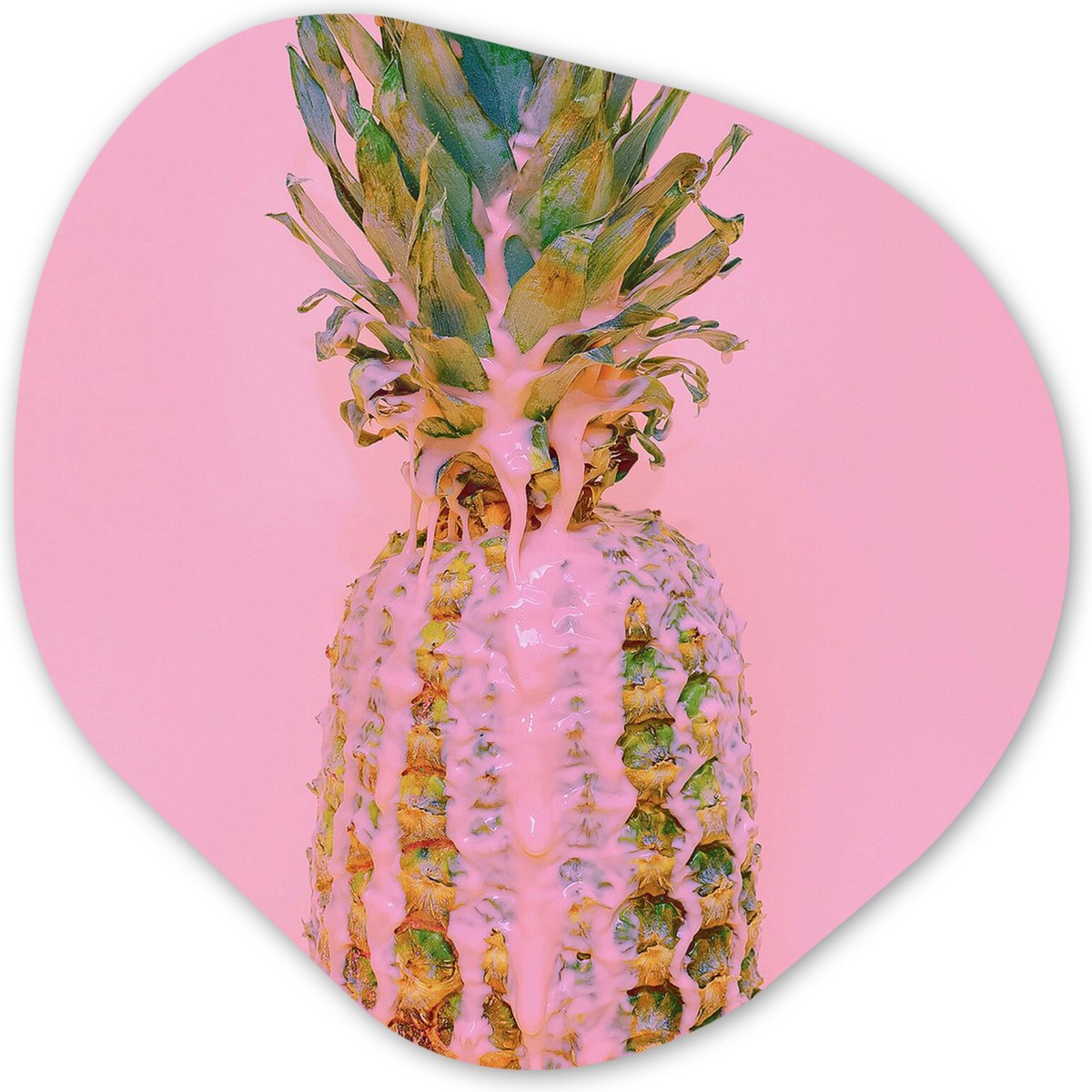 Organische wanddecoratie 40x40 cm - Organisch schilderij Verf - Ananas - Roze - Zomer - Muurdecoratie woonkamer - Kamer decoratie - Schilderijen - Muurcirkel aesthetic