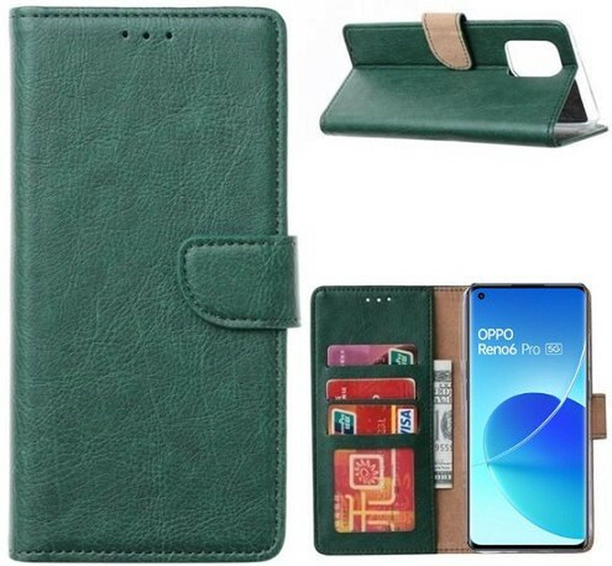 Oppo Reno 6 Pro 5G Hoesje Met Pasjeshouder Bookcase Groen