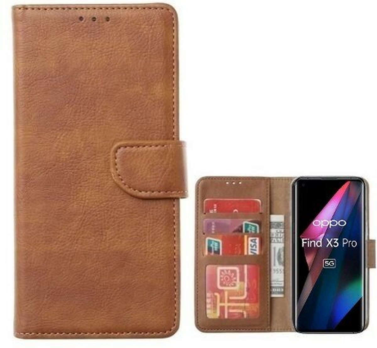 Oppo Find X3 Pro Hoesje Met Pasjeshouder Bookcase Bruin
