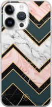 Casimoda® hoesje - Geschikt voor iPhone 14 Pro Max - Marmer Triangles - Siliconen/TPU telefoonhoesje - Backcover - Marmer - Multi