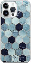 Casimoda® hoesje - Geschikt voor iPhone 14 Pro Max - Blue Cubes - Siliconen/TPU telefoonhoesje - Backcover - Marmer - Blauw