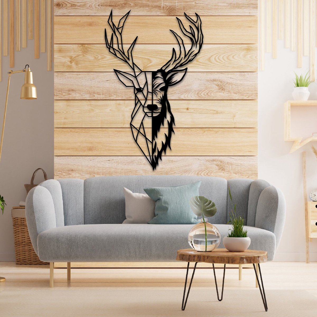 Metalen Wanddecoratie Hertenhoofd – 3D Wandkunst – Wit – 50 x 30 cm