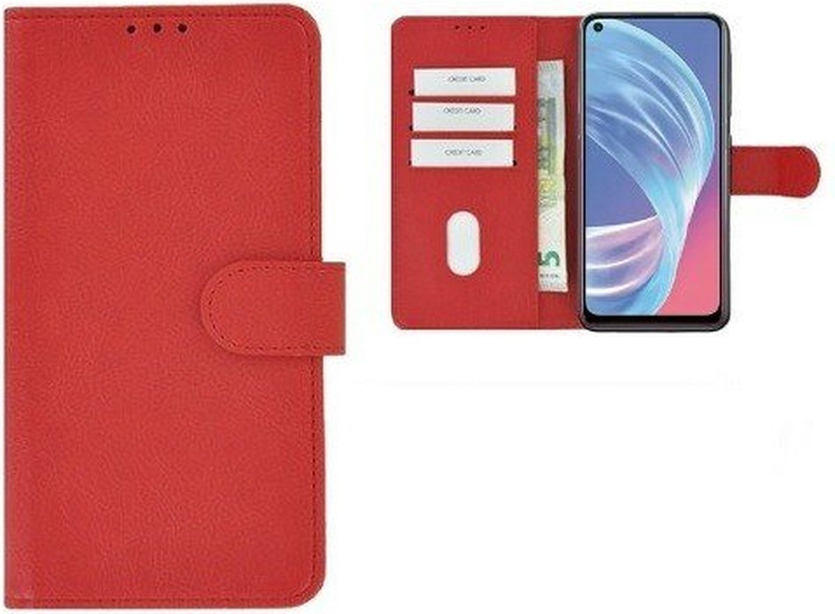 Oppo A73 5G Hoesje Met Pasjeshouder Bookcase Rood