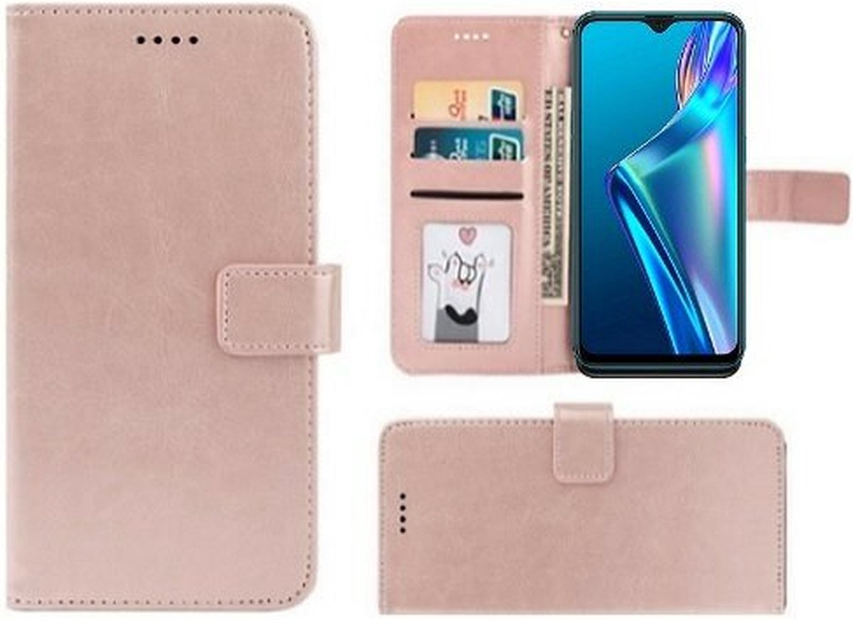 Oppo A12s Hoesje Met Pasjeshouder Bookcase Rose Goud
