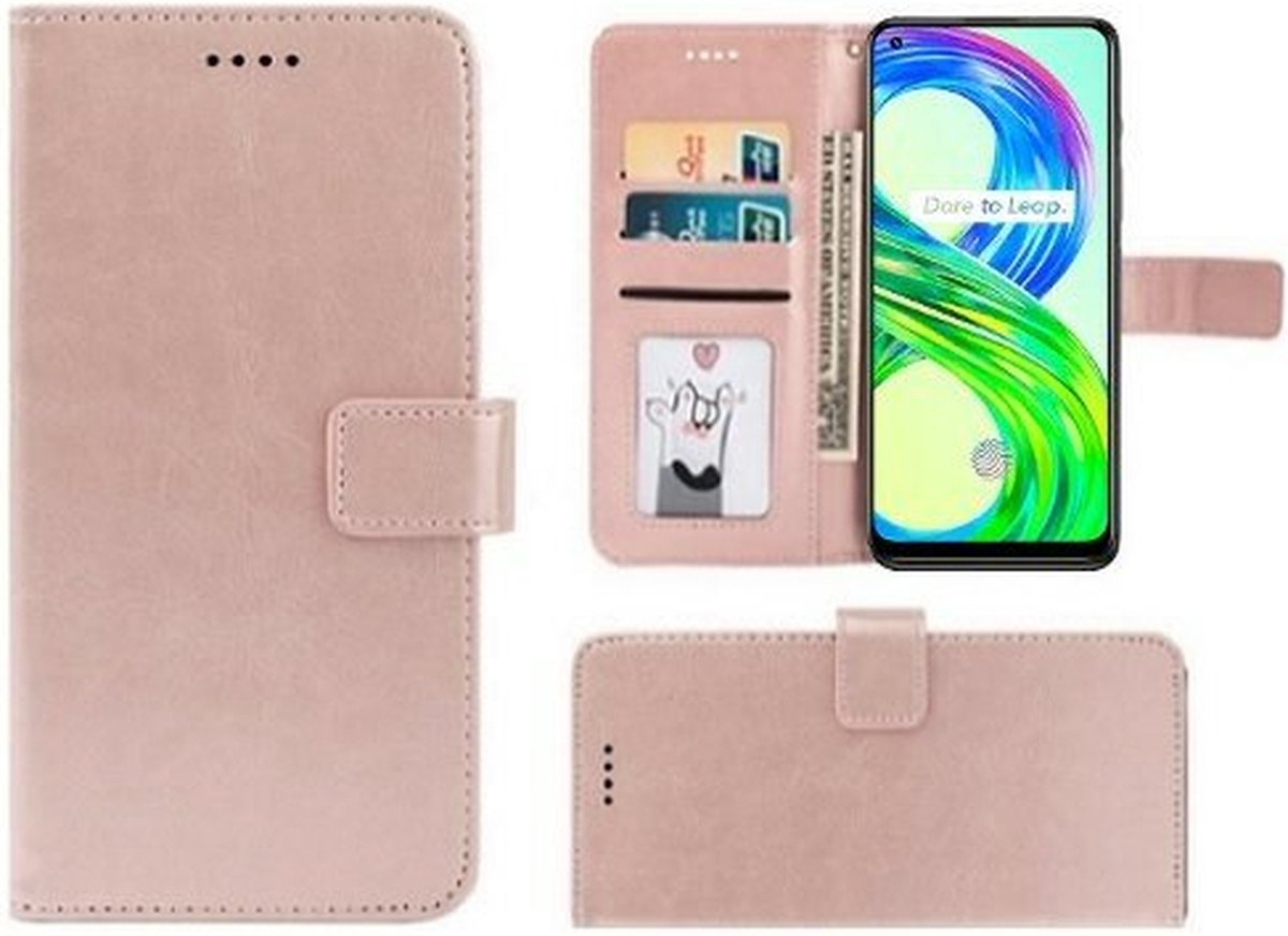 Realme 8 Pro Hoesje Met Pasjeshouder Bookcase Rose Goud