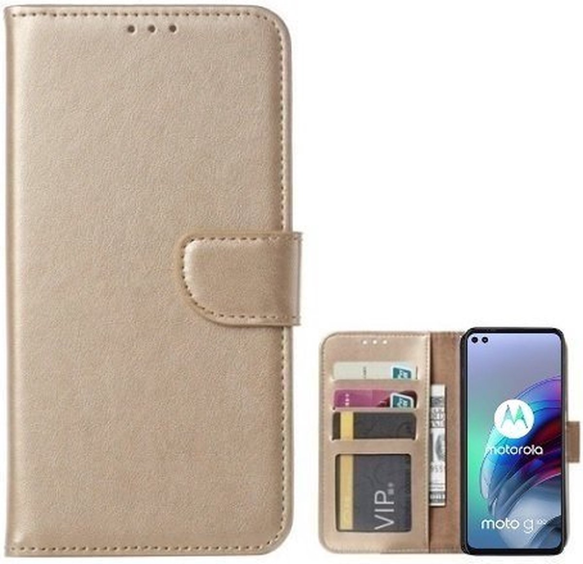 Motorola Moto G100 Hoesje Met Pasjeshouder Bookcase Goud