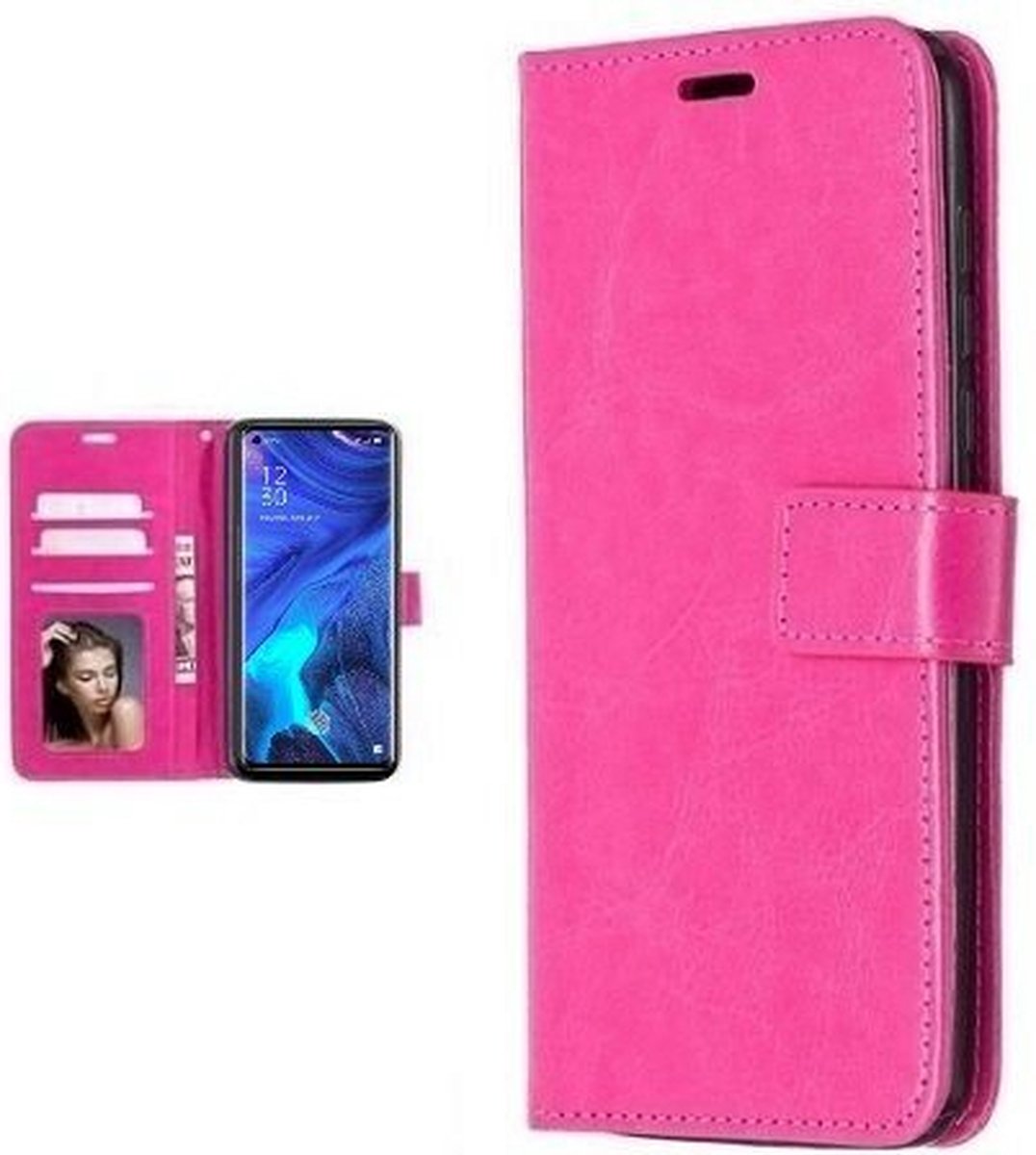 Oppo Reno 4 Hoesje Met Pasjeshouder Bookcase Roze