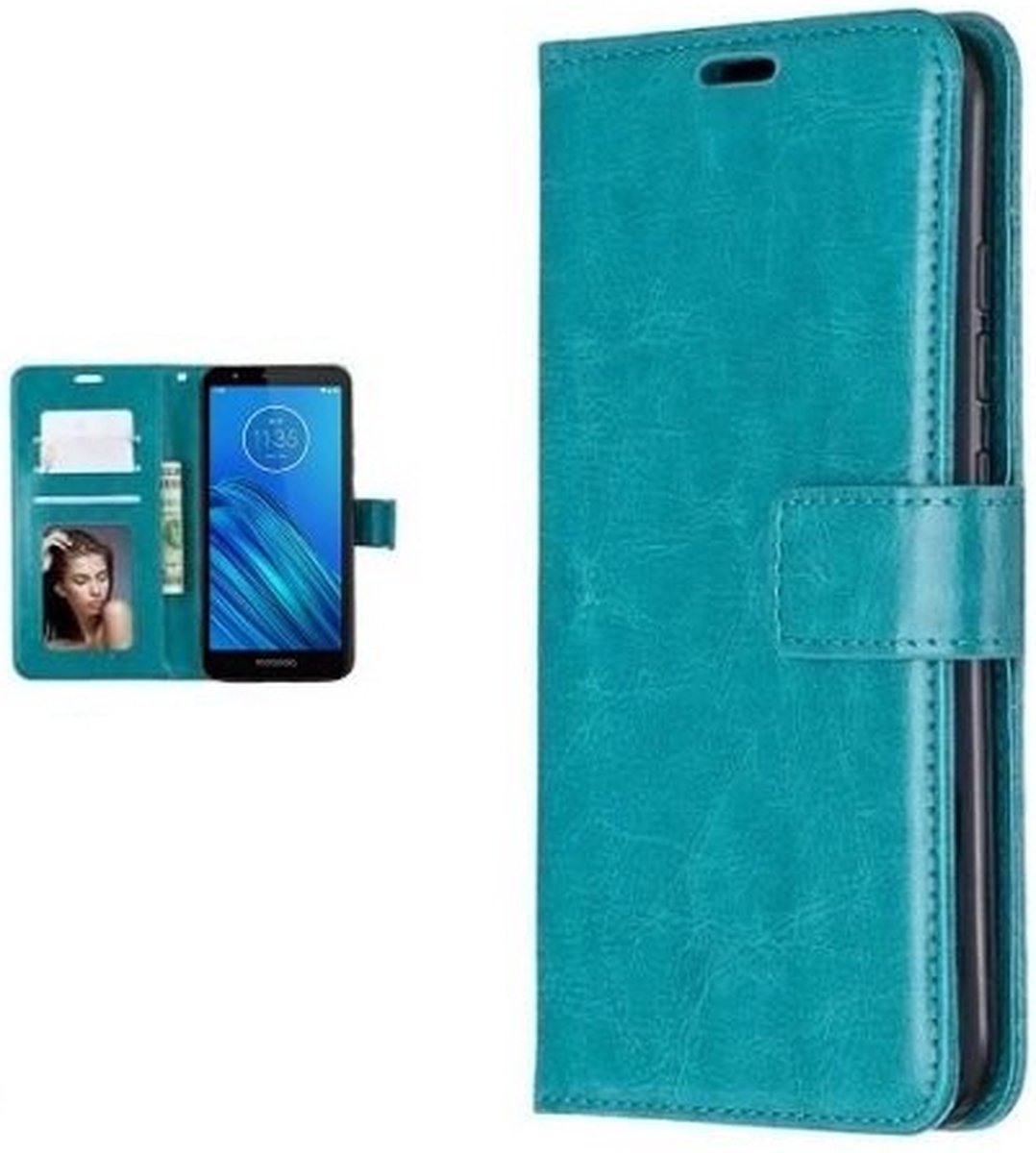 Motorola Moto E6 Hoesje Met Pasjeshouder Bookcase Turquoise