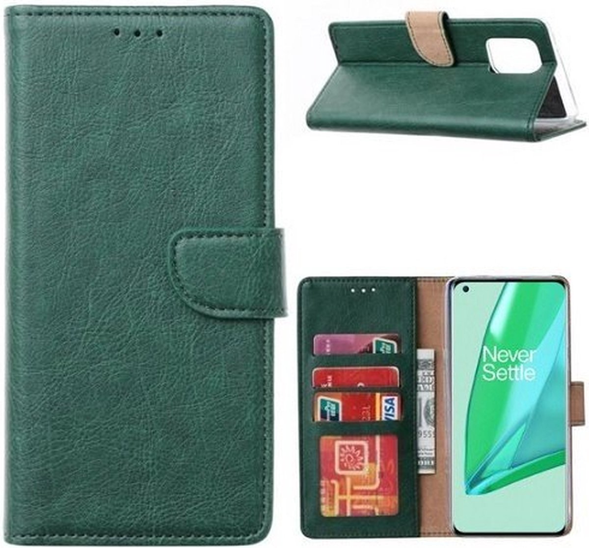 OnePlus 9 Pro Hoesje Met Pasjeshouder Bookcase Donkergroen