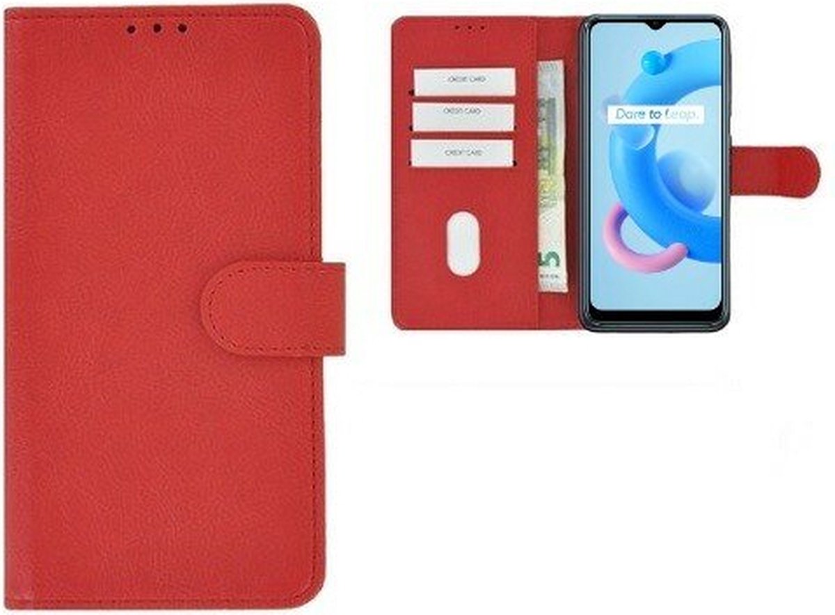 Realme C11 Hoesje Met Pasjeshouder Bookcase Rood