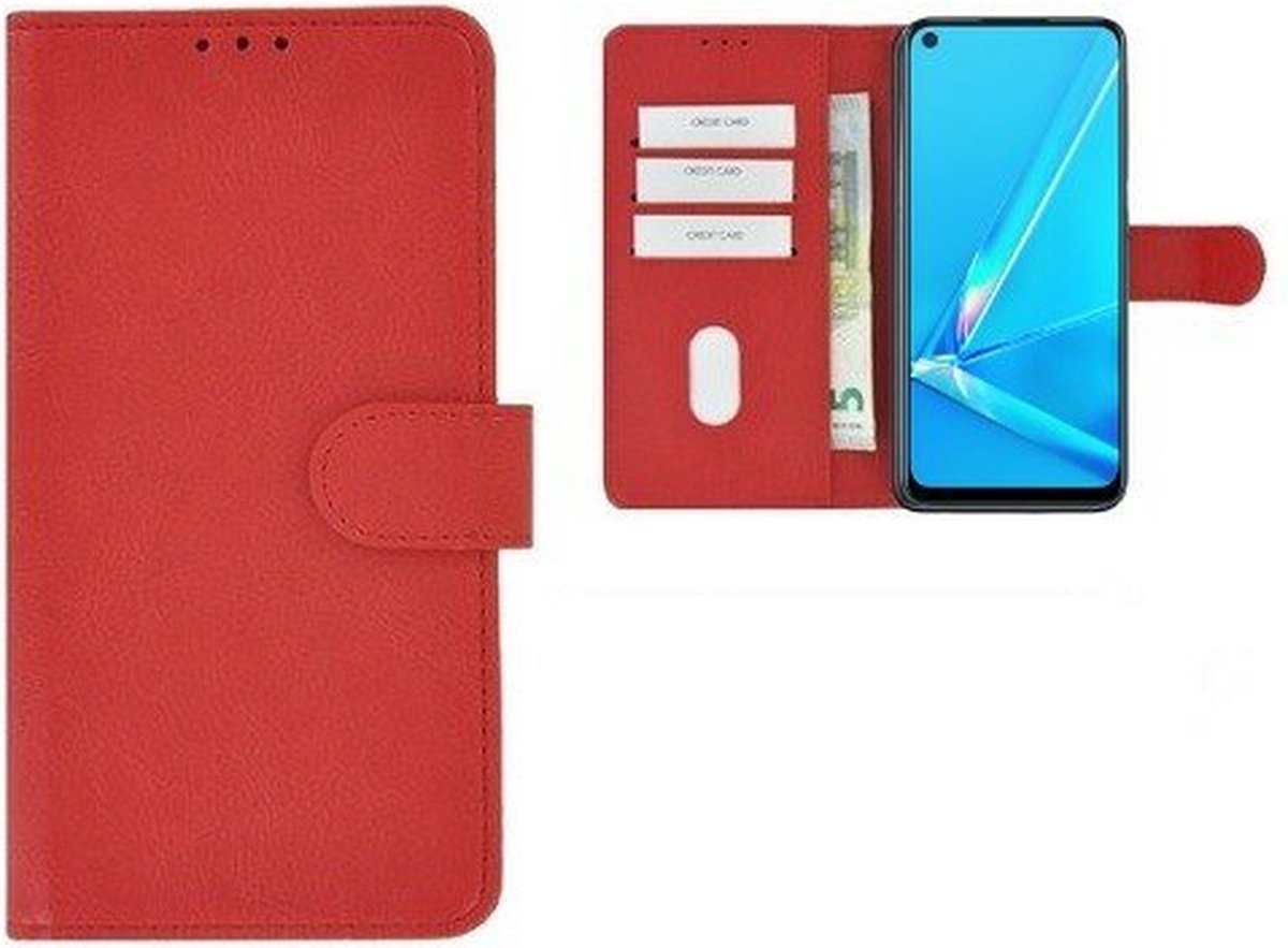 Oppo A92 Hoesje Met Pasjeshouder Bookcase Rood