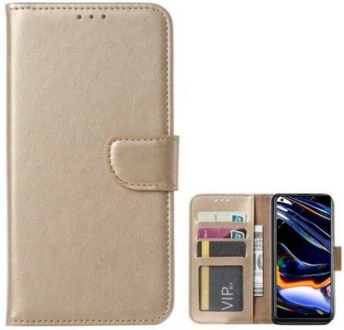 Realme 7 Pro Hoesje Met Pasjeshouder Bookcase Goud