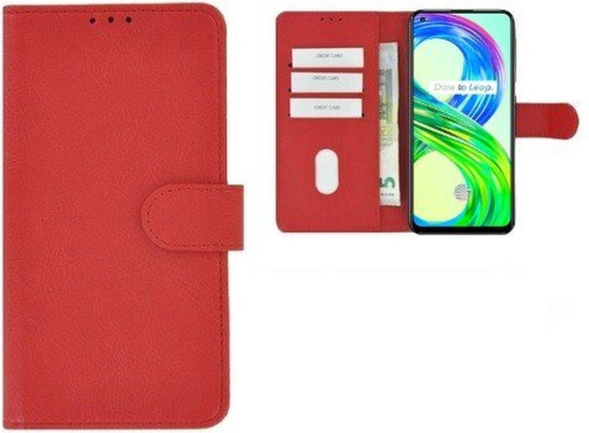 Realme 8 Pro Hoesje Met Pasjeshouder Bookcase Rood