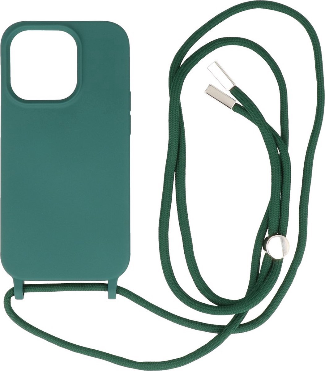 Hoesje met Koord 2.5mm Dikke Back Cover Kleur Groen geschikt voor Iphone 14 Pro