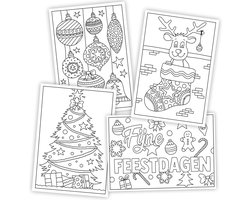 8 Kerst inkleurkaarten - DIY - Kerstkaarten kind om zelf in te kleuren - Kerstkaarten met kraft enveloppen - Kerstkaarten maken