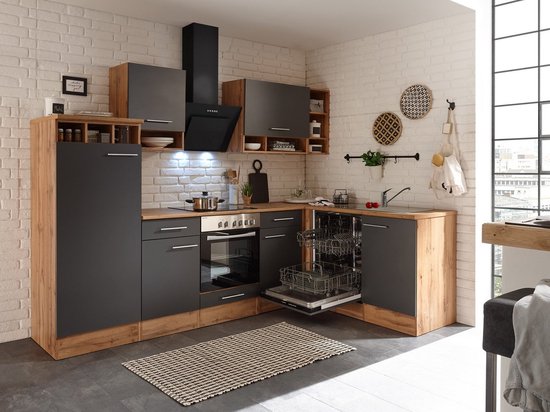 Hoekkeuken 280 cm - complete keuken met apparatuur Hilde - Wild eiken/Grijs  -... | bol.com