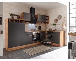 Hoekkeuken 310  cm - complete keuken met apparatuur Hilde  - Wild eiken/Grijs   - keramische kookplaat - vaatwasser - afzuigkap - oven    - spoelbak
