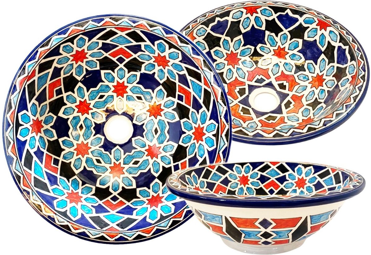 Unieke handgemaakte ronde waskom - Marokkaanse wasbak -Ø 40 cm