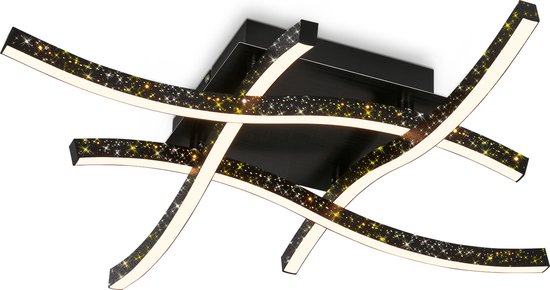 BRILONER - LED plafondlamp met sterrenhemel, LED plafondlamp ster decor, backlit effect, vlak, neutraal wit licht, 370x370x50 mm, chroom mat