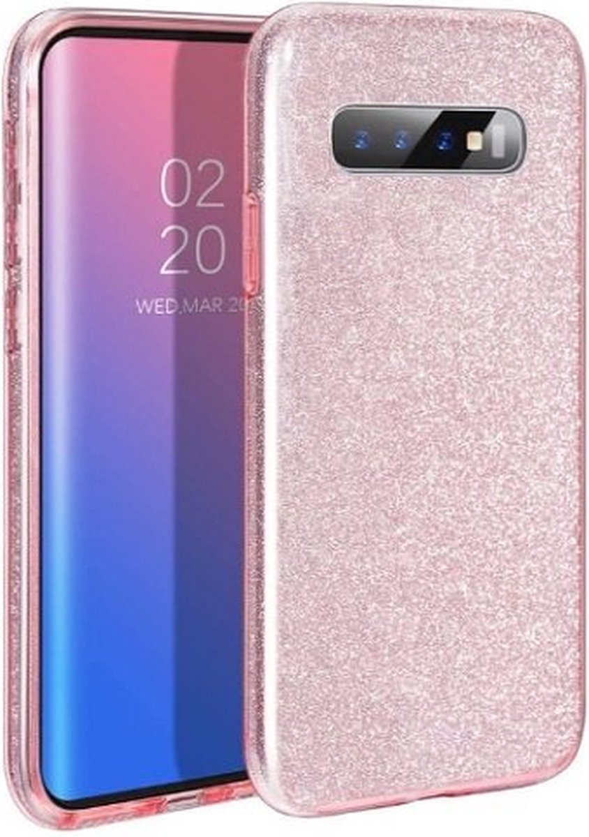Samsung S10 Plus Siliconen Glitter Hoesje Rose Goud