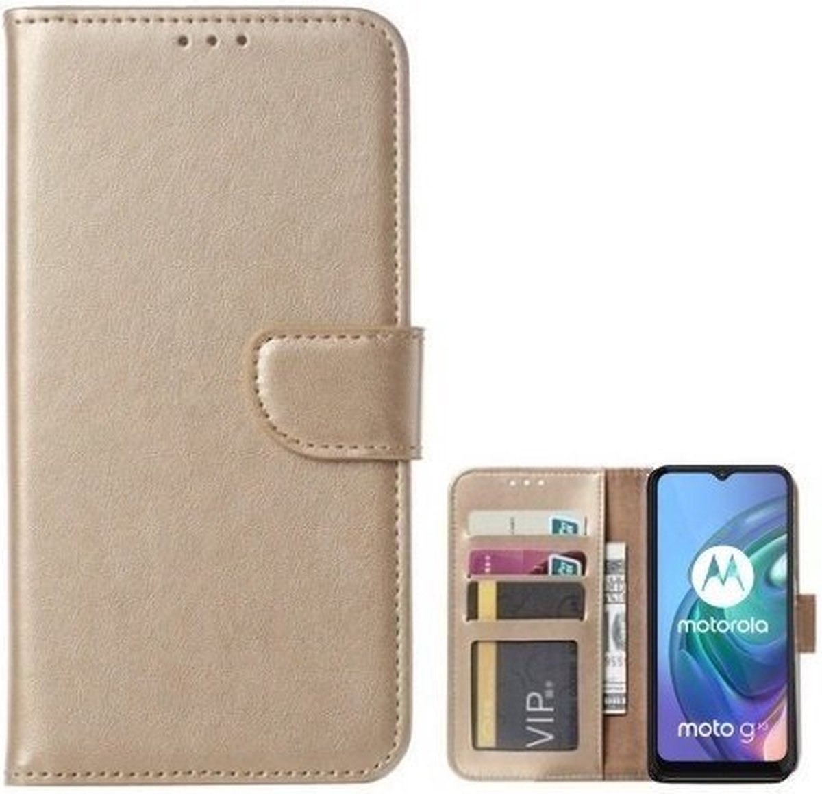 Motorola Moto G10 Hoesje Met Pasjeshouder Bookcase Goud