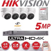Hikvision Home beveiligingssysteem met DVR en buitencamera HD 4 K 5 MP nachtzicht wit 2 TB (2000GB)