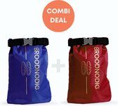 BREADNODIG® - Lot de 2 sacs à sandwich réutilisables - fabriqués à partir de bouteilles en PET 100 % recyclées - Sac à lunch - Film alimentaire - Boîte à pain - Convient également comme sac de congélation - 30x20cm - Rouge et Blauw