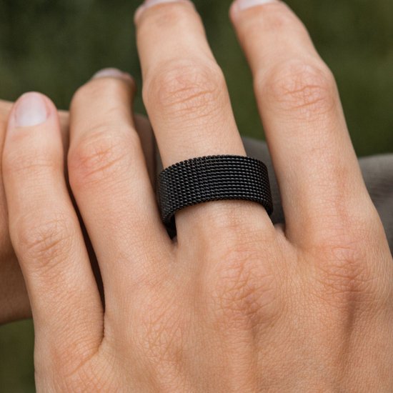 Zentana Schakel Ring - RVS Maliënkolder - Chained Ring - Zwart - 8