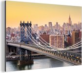 Wanddecoratie Metaal - Aluminium Schilderij Industrieel - Skyline New York in de avond - 90x60 cm - Dibond - Foto op aluminium - Industriële muurdecoratie - Voor de woonkamer/slaapkamer