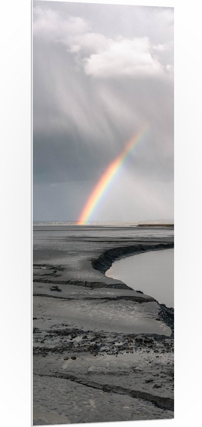 WallClassics - PVC Schuimplaat- Regenboog op Stenen Rotsen - 50x150 cm Foto op PVC Schuimplaat