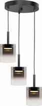 Moderne hanglamp Salerno rond | 3 lichts | transparant / zwart | glas / metaal | in hoogte verstelbaar tot 160 cm | Ø 28 cm | eetkamer / woonkamer lamp | modern / sfeervol design