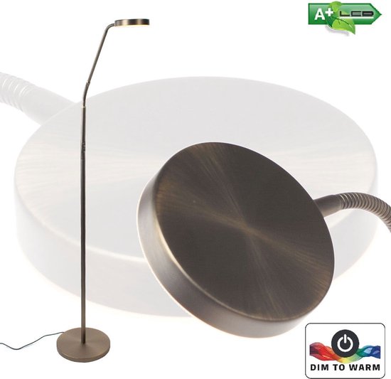 Staande leeslamp Comfort LED | vloerlamp | 135 cm | brons / bruin | dim to warm | dimmer | funtionele trendy / moderne staande lamp