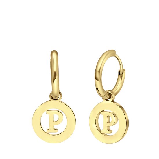 Lucardi Dames Goldplated oorbellen met letter - P - Oorbellen - Cadeau - Staal - Goudkleurig