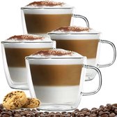 Luxe Latte Macchiato Glazen Met Oor - Dubbelwandige Koffieglazen - Cappuccino Glazen - 420 ML - 4x