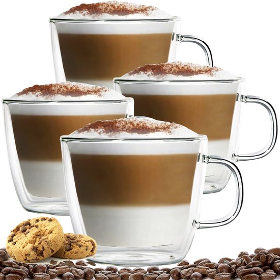 Luxe Latte Macchiato Glazen Met Oor - Dubbelwandige Koffieglazen -  Cappuccino Glazen -... | bol