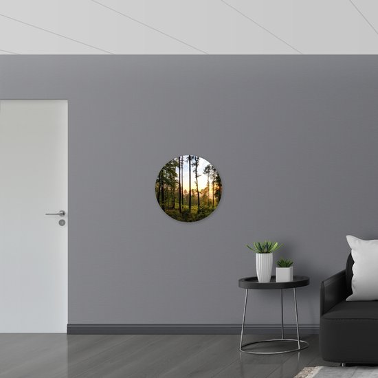 WallClassics - Muursticker Cercle - Coucher de soleil dans les Arbres - 60x60 cm Photo sur Muursticker