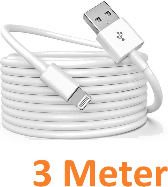 Zijdelings Geschatte bezig 3 Meter Lightning kabel naar USB 2.0 A Male oplaadkabel Geschikt voor: Apple  iPhone... | bol.com