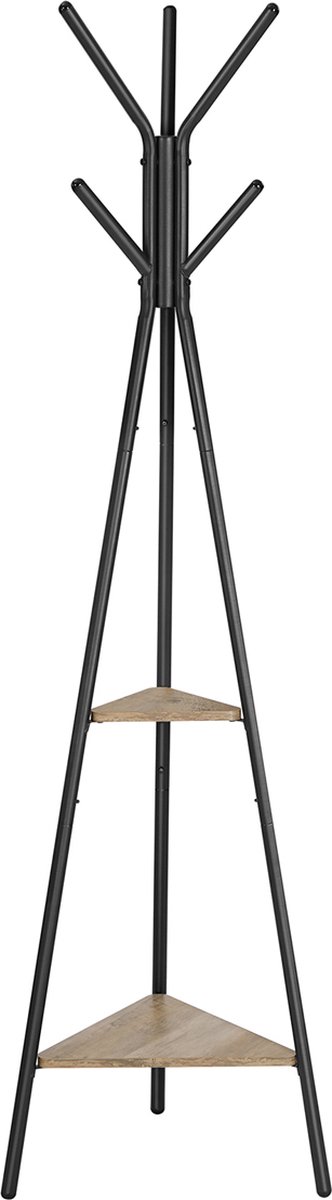 Hoppa! boomvormige kapstok, kapstok, vrijstaand, industrieel ontwerp, met 2 planken, voor kleding, hoeden, tassen, greige-zwart