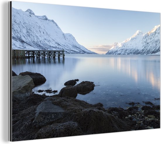 Ersfjordbotn Fjord Noorwegen sneeuw Aluminium 60x40 cm - Foto print op Aluminium (metaal wanddecoratie)