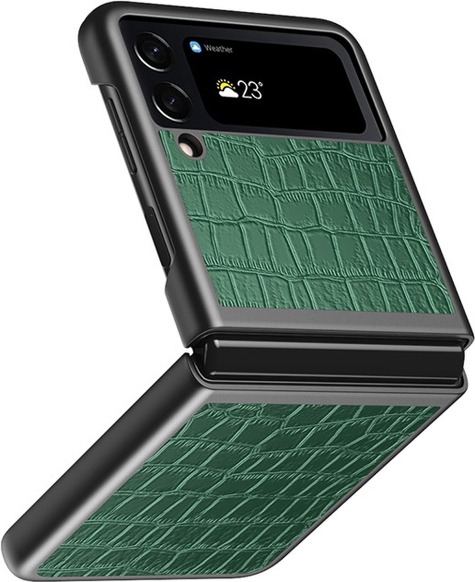 Samsung Z Flip 4 Hoesje - Krokodillenleer Textuur - Back Cover voor Samsung Galaxy Z Flip4 - Groen