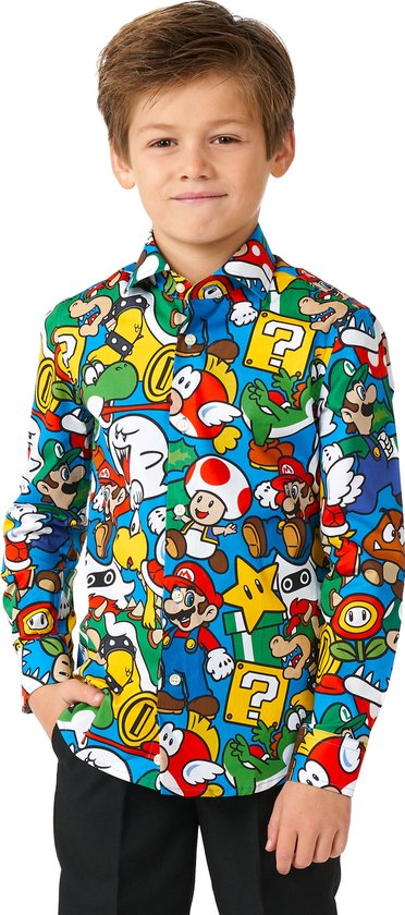OppoSuits SHIRT LS Super Mario Boys - Kids Carnavals Overhemd - Nintendo Overhemd - Mix Kleur - Maat 4 Jaar