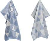 Luxe Keukendoek en Theedoek Triangles Grijs Blauw| x cm van Bunzlau Castle | 100% Biologisch Katoen | Keukendoek 60x53cm en Theedoek 65x65cm