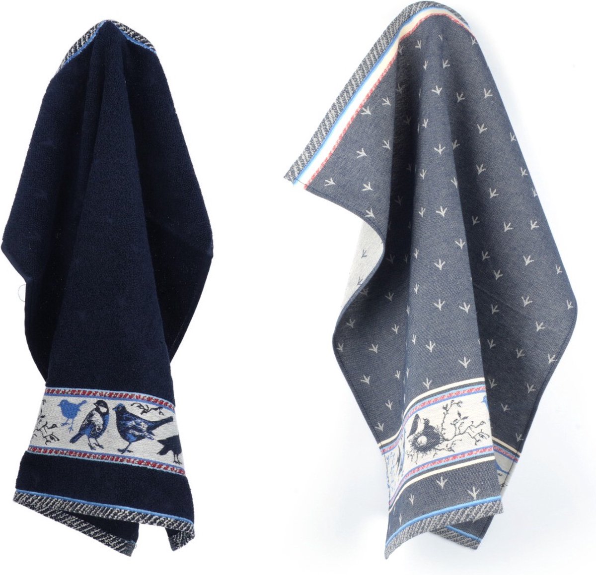 Bol.com Luxe Keukendoek en Theedoek Vogel Donkerblauw - Bunzlau Castle - 100% biologisch katoen - Keukendoek 60x53cm en Theedoek... aanbieding