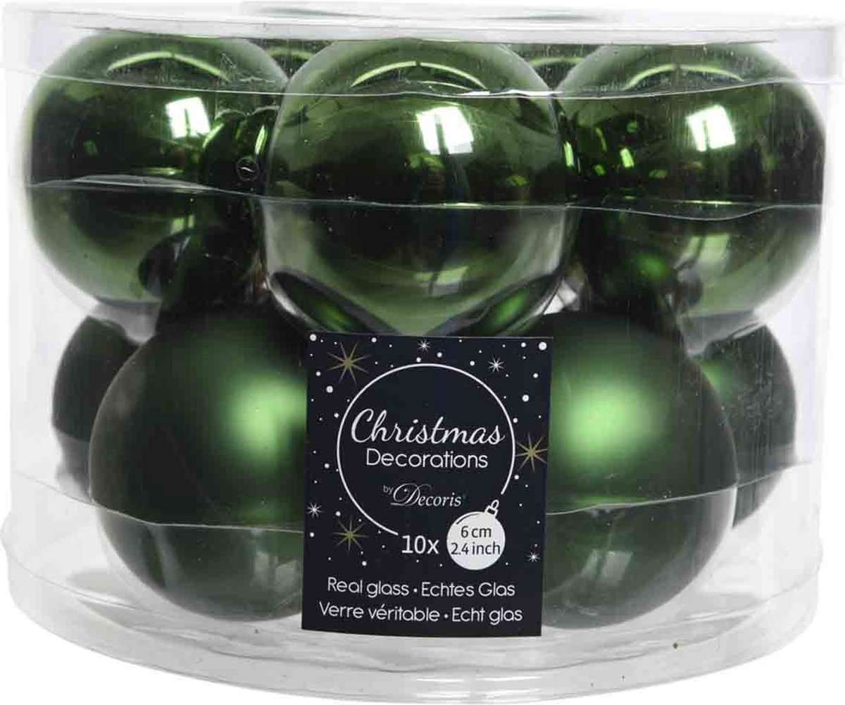 Decoris kerstballen glas mix glanzend mat D6cm dennengroen dia6.00cm