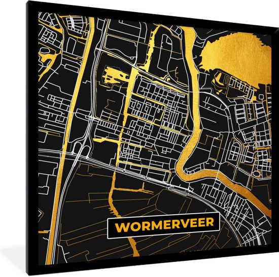 Fotolijst Incl Poster Wormerveer Kaart Stadskaart Goud Plattegrond 40x40