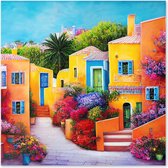 Graphic Message - Peinture sur Toile - Village Méditerranéen - Coloré - Espagnol - Fleurs