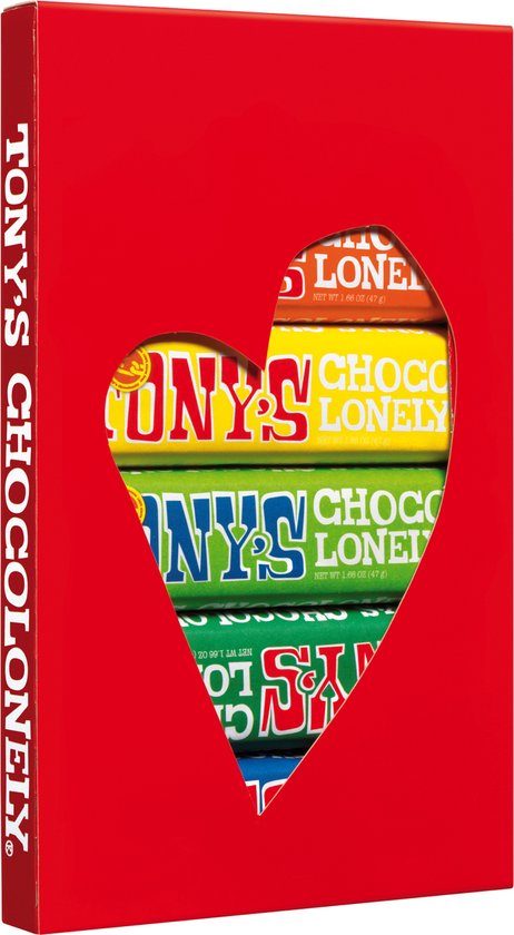 Tony's Chocolonely Chocolade Proeverijtje Hartje - Cadeau voor Man en Vrouw - Chocola Cadeaudoos - 6 Verschillende Smaken - Geschenkset 288 gram