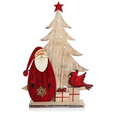 Decoratieve staander voor Kerstmis - Kerstman van gelakt hout - Premium Kerstdecoratie om neer te zetten (01 stuks - Kerstman 33 cm)