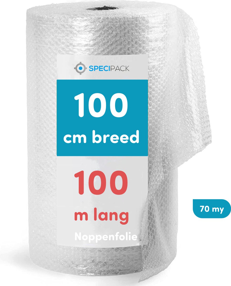 Specipack® Noppenfolie - Ideaal om breekbare spullen te verpakken - Luchtkussenfolie - Effectief voor verpakkingsmaterialen - Verpakkingsfolie - 100 cm x 100 m x 70 MY - Specipack