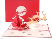 Popcards popup kerstkaarten - Kerstkaart Vrolijke Kerstman met Arrenslee en Rendieren pop-up kaart 3D wenskaart
